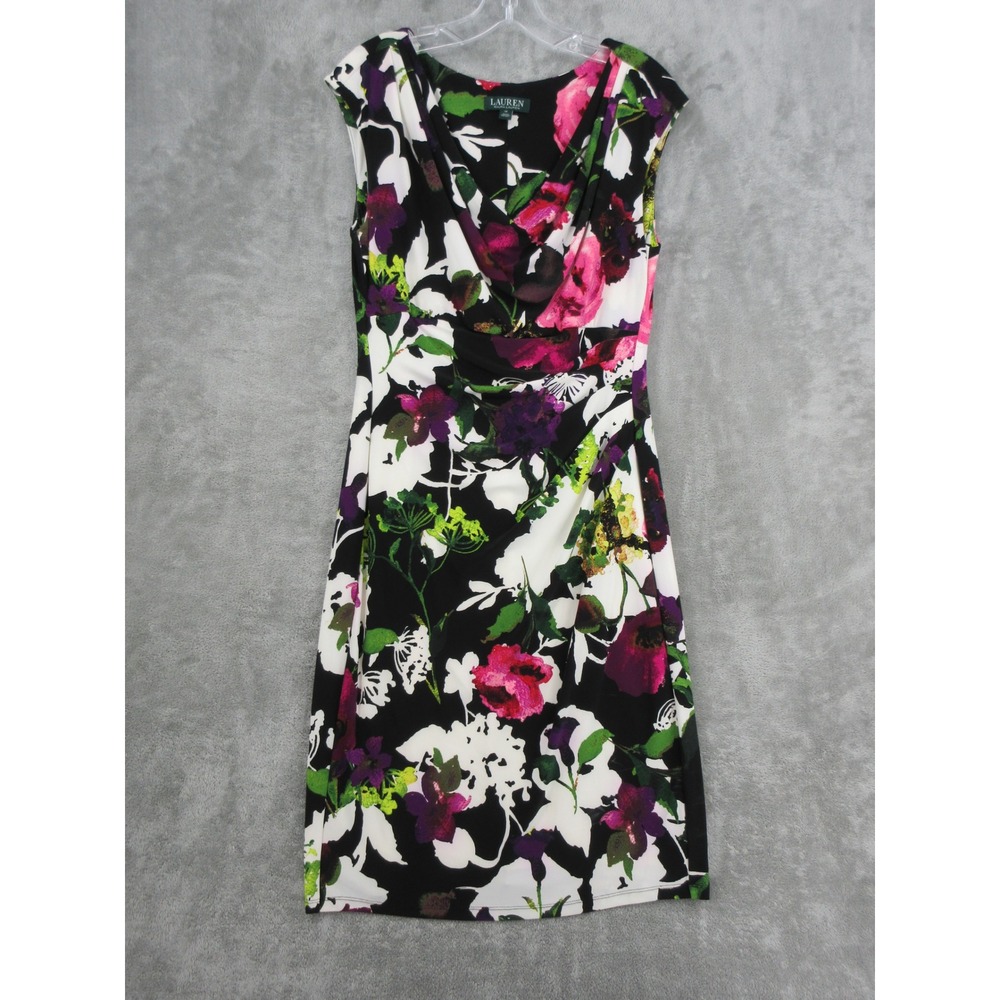 Ralph Lauren Dress Womens Size 12 Floral Sheath Cocktail Party Office Stretch